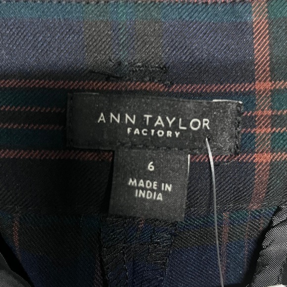 Ann Taylor Dress Pants Womens Size 6 Navy Blue Plaid Wide Leg Crop Belted 3758 - Picture 4 of 10